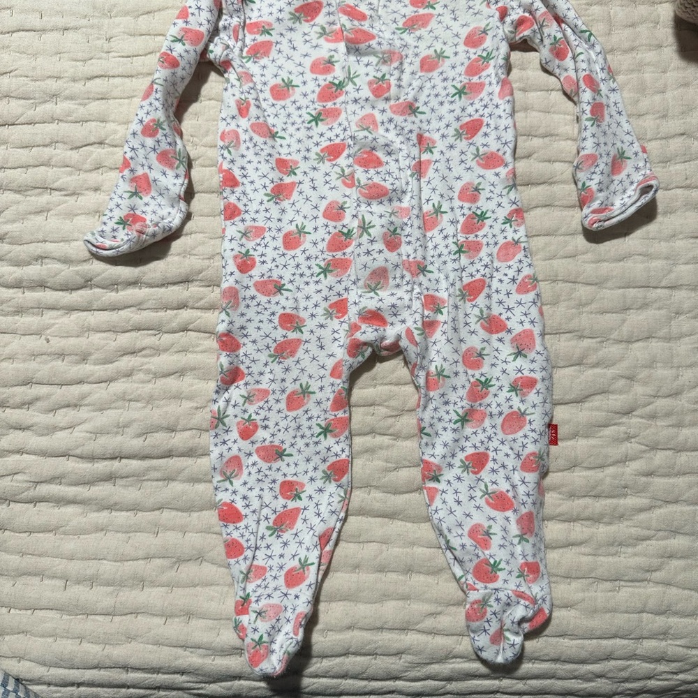 Magnetic Me Pink Strawberry Print Kids Footie, 3-6 months